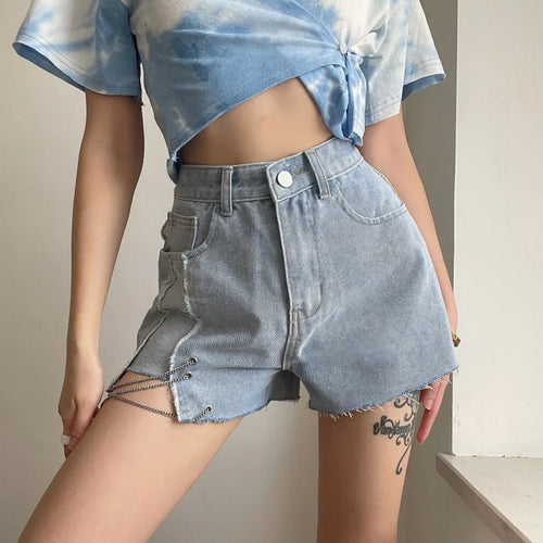 Stilla | Jeans-shorts med høj talje og kæde