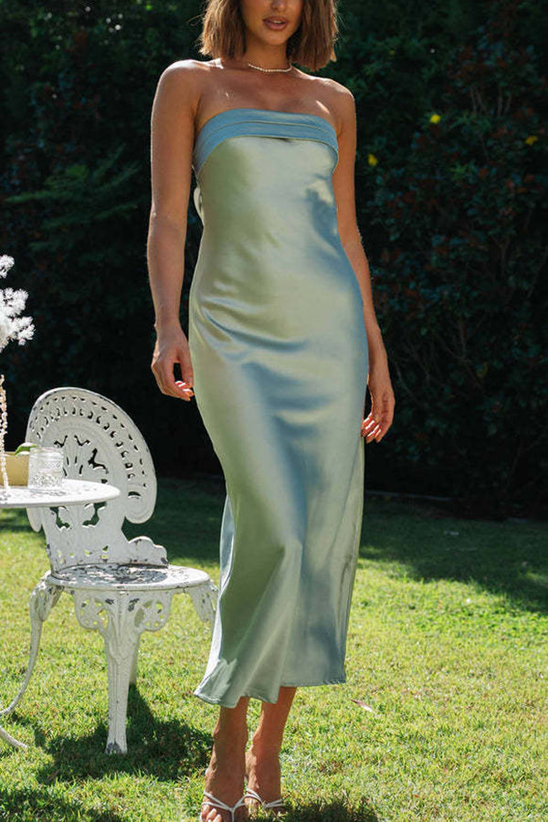 Stilla | Beautiful Mind Strapless Cutout Satin Midi Kjole