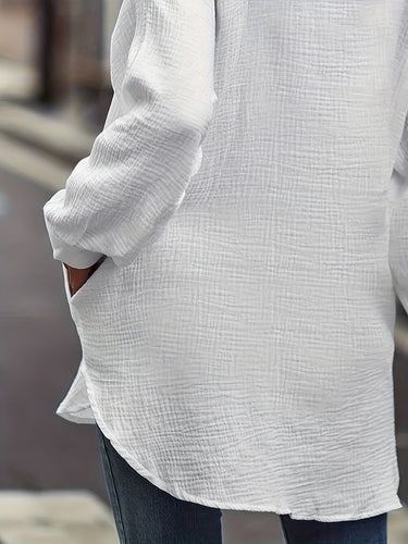 Stilla | Bluse Plus Size Med Knaplukning, Afslappet, Med Lange Ærmer Og Lommer