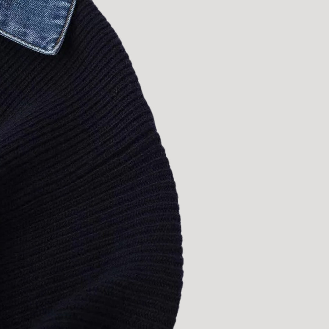 Stilla | Kontrast Denim Trim Strik Strikketrøje