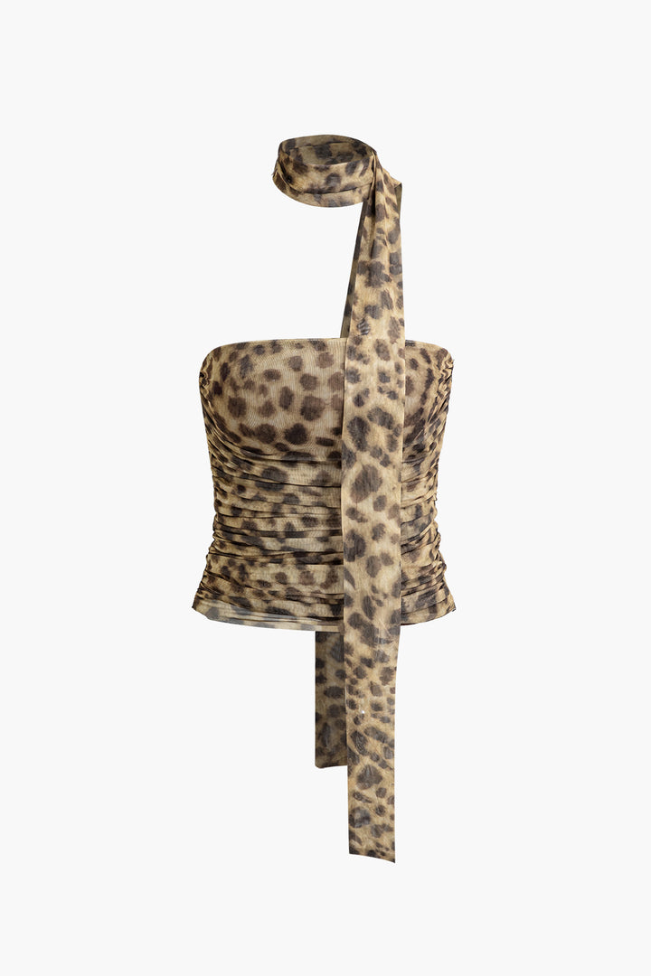 Stilla | Top Typ Halterneck I Rød Med Leopardprint