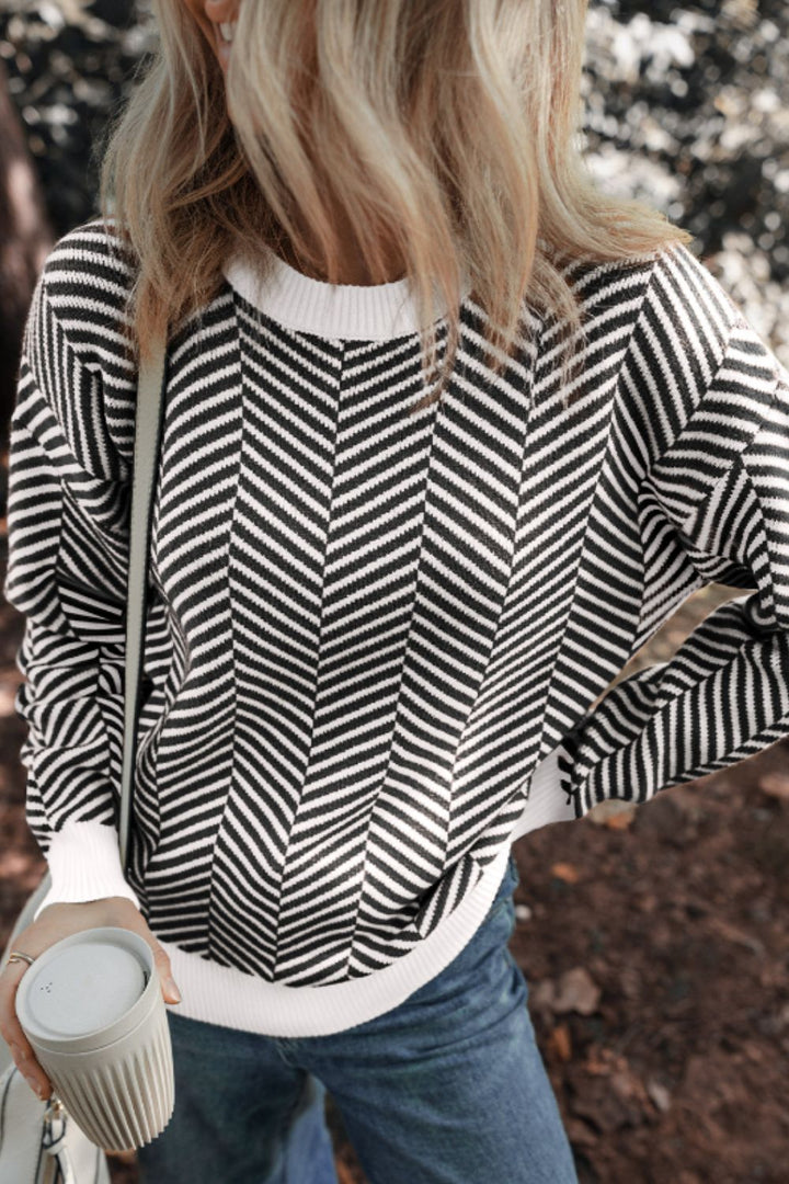Stilla | Stribet Pullover Med Lange Ærmer og Rund Halsaussnit