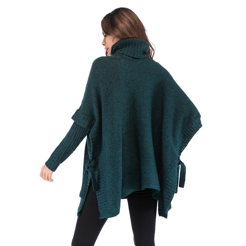 Dame afslappet rullekrave sweater med asymmetrisk snit og sidestropper Stilla