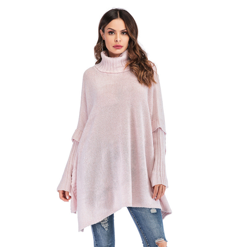 Dame afslappet rullekrave sweater med asymmetrisk snit og sidestropper Stilla