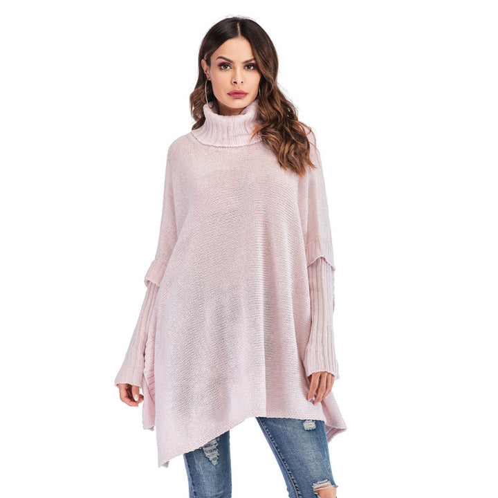 Dame afslappet rullekrave sweater med asymmetrisk snit og sidestropper Stilla