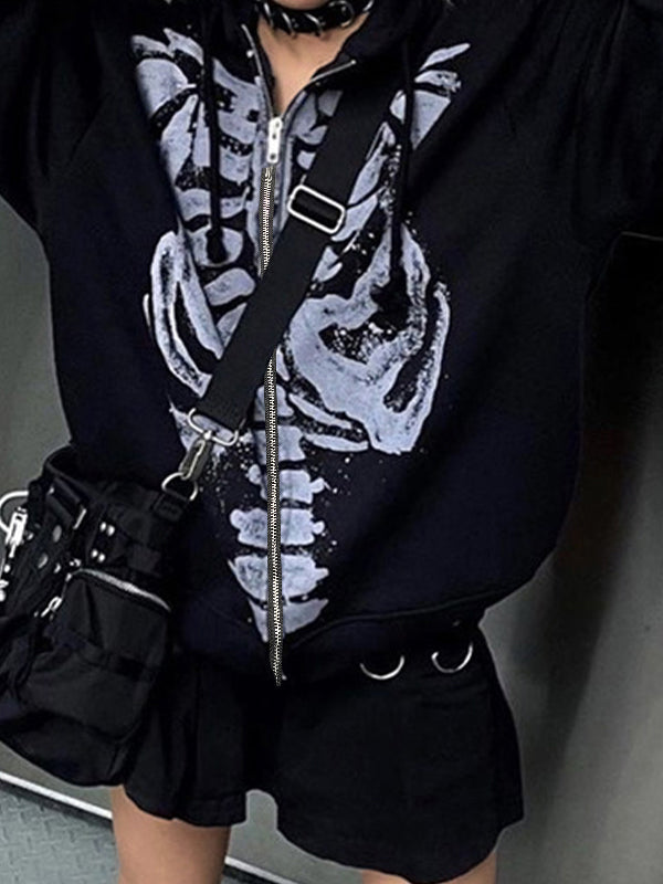 Stilla | Sort Oversized Hoodie med Skelettryk
