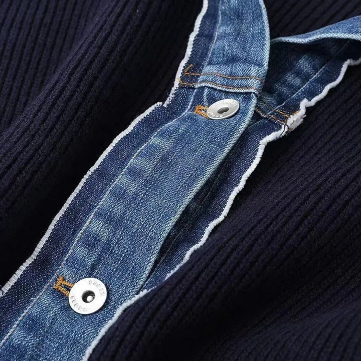 Stilla | Kontrast Denim Trim Strik Strikketrøje