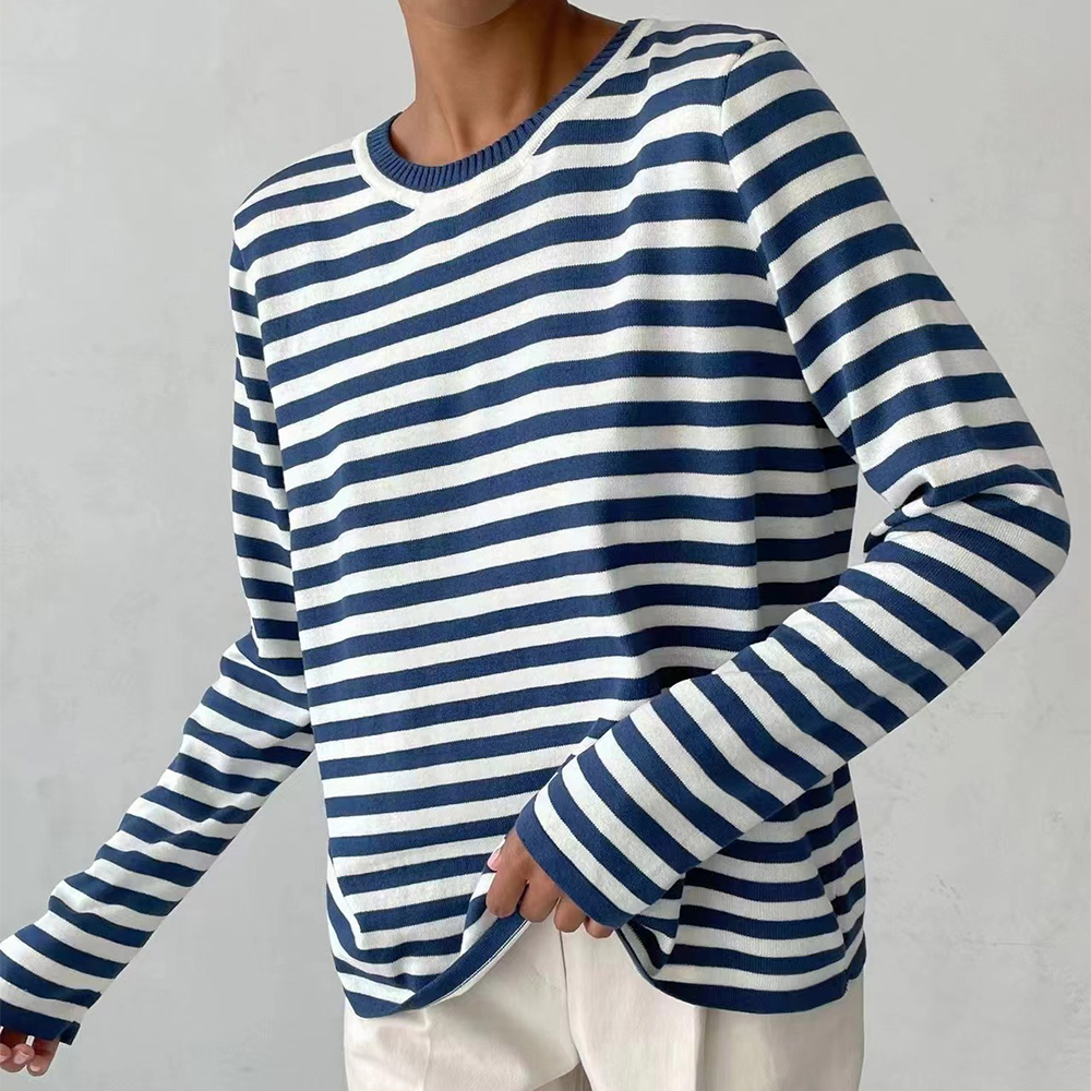 Stilla | Stribet Skjortebluse Med Ribkrave