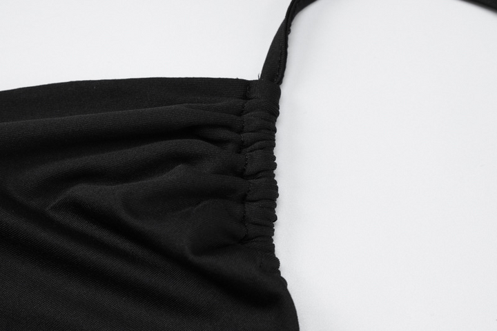 Stilla | Sort Pink Kappe Kjole Med Halter Neck V-hals Snøre Og Handsker