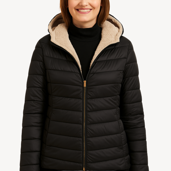 Stilla | Dame Hoodie Puffermantel med Sherpa-for.