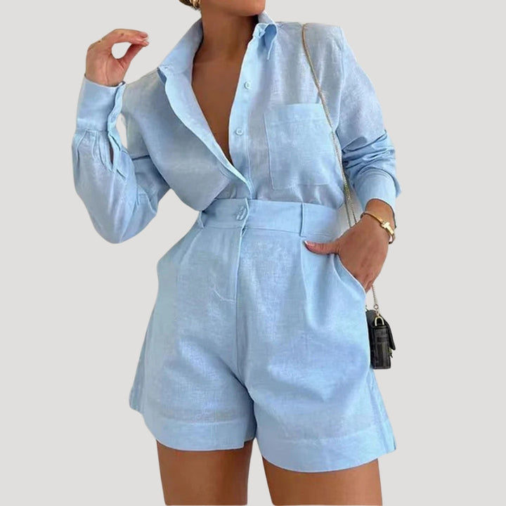 Stilla | Kvinders Linned Co Ord Sæt Afslappet Skjorte Og Shorts