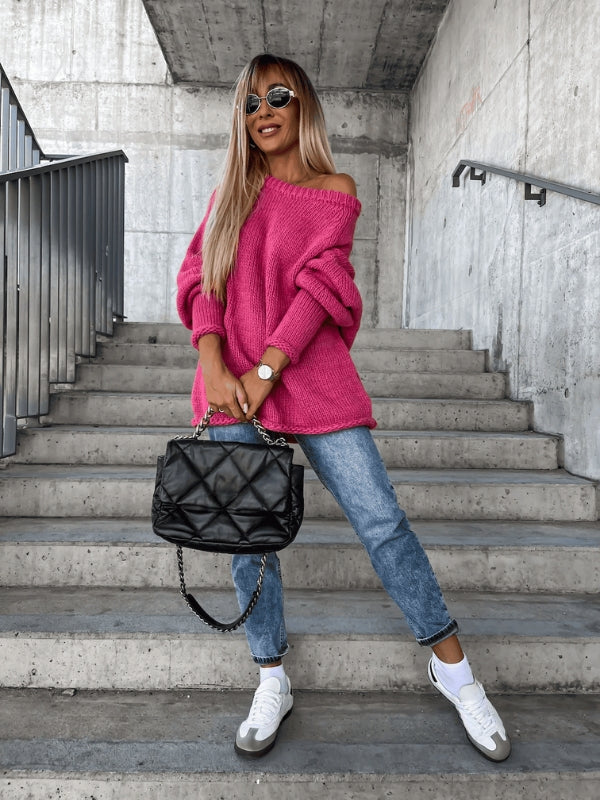 Stilla | Locker Strikket Damepullover med Skulderfri Design