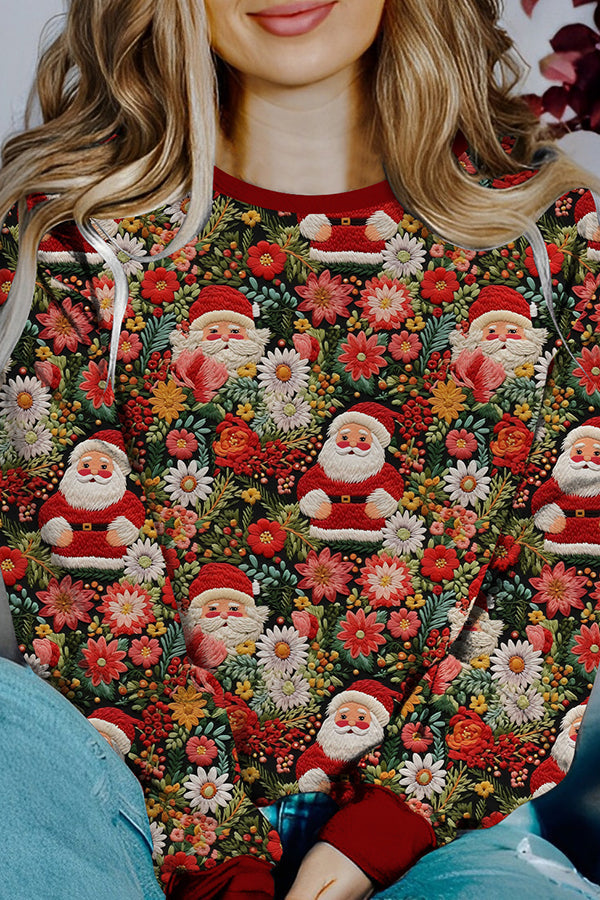 Stilla | Trykt julekontrastfarve langærmet pullover sweatshirt