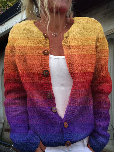 Stilla | Strikjakke med retro kunsttryk og knapper