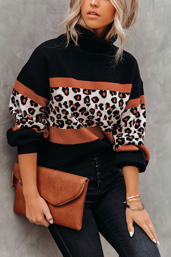 Stilla | Wild Thing Leopard Farveblok Turtleneck Trøje