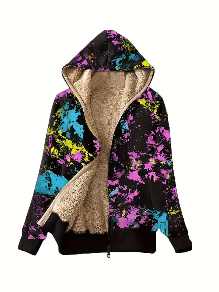 Stilla | Sweatjakke med foer af fake-fur med sommerfuglevinge-print