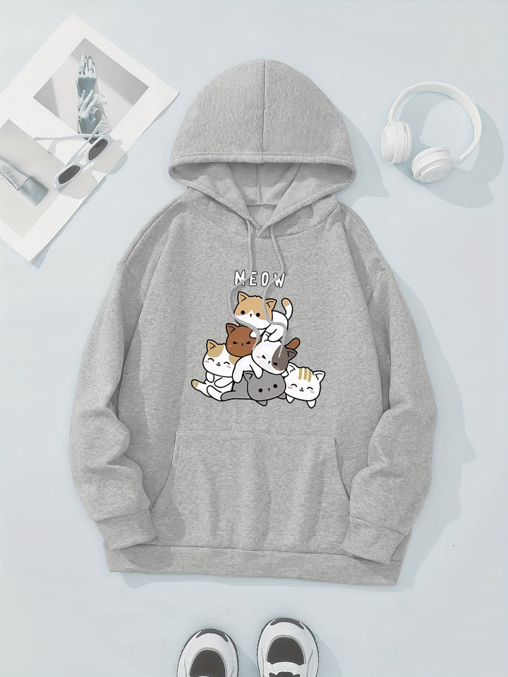 Stilla | Sweatshirt med hætte af fleece med tryk til damer