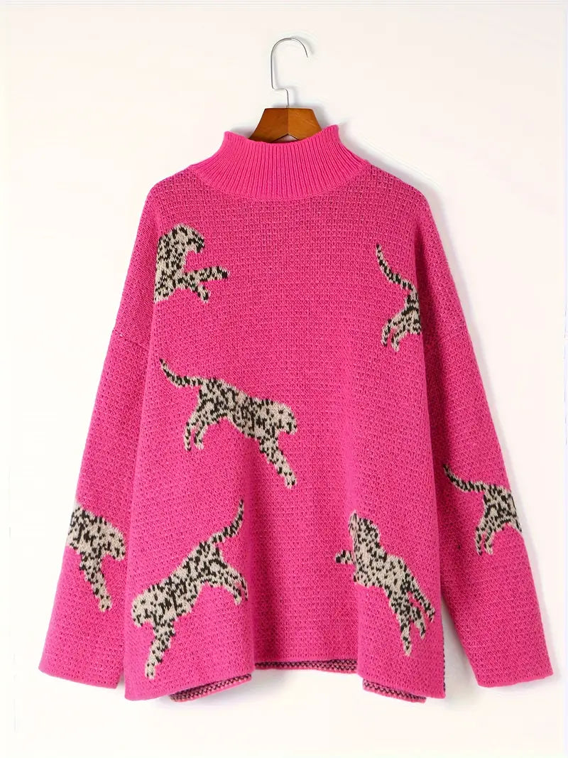 Stilla | Mønster Leopard Turtleneck Trøje Til Kvinder