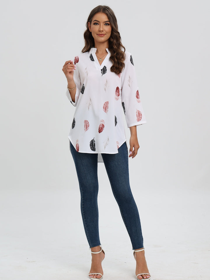 Stilla | Bluse V Udsnit Tryk Fjer