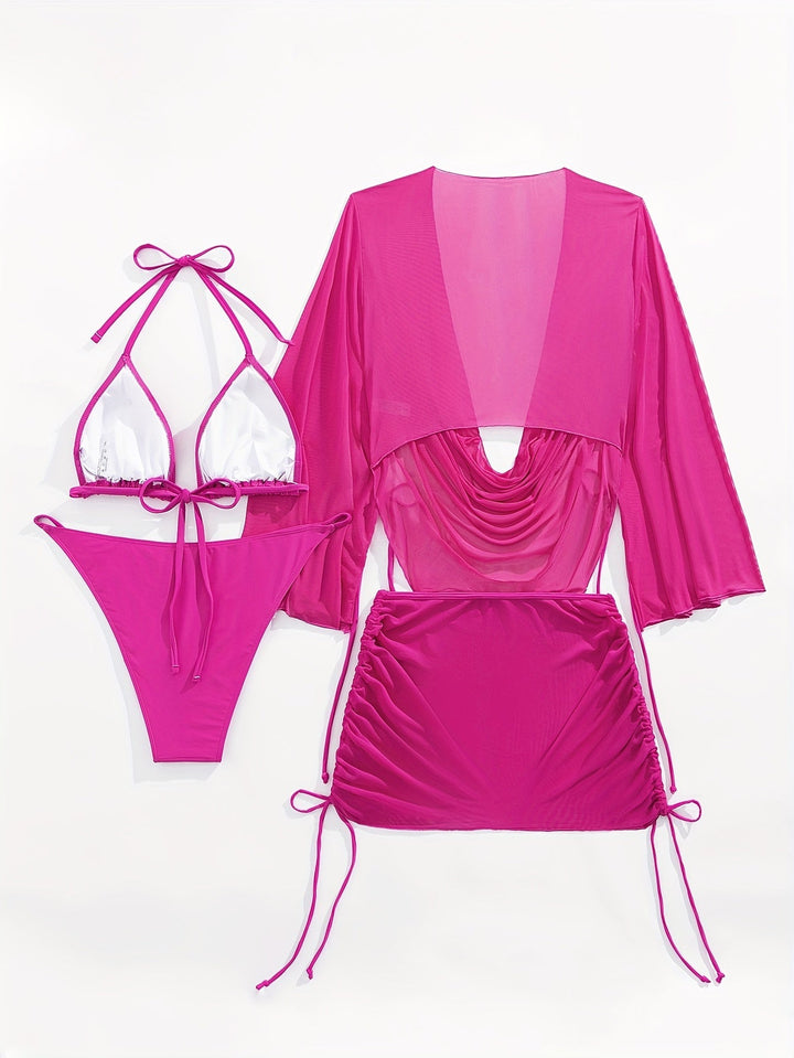 Stilla | Sæt Bikini Ensfarvet Magenta, Trekantet