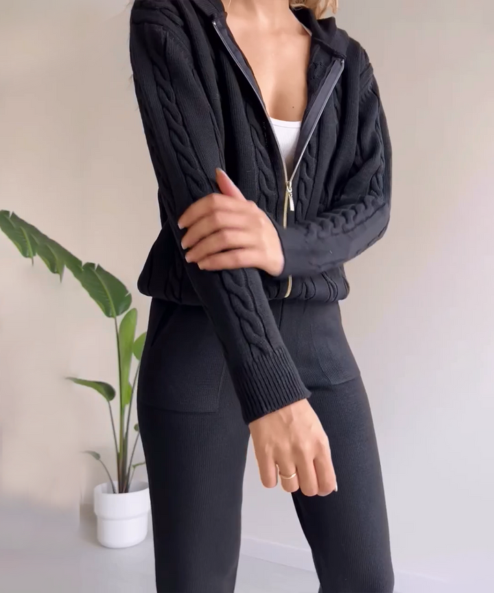 Stilla | To-delt sæt med cardigan og casual jacquard-strikpullover