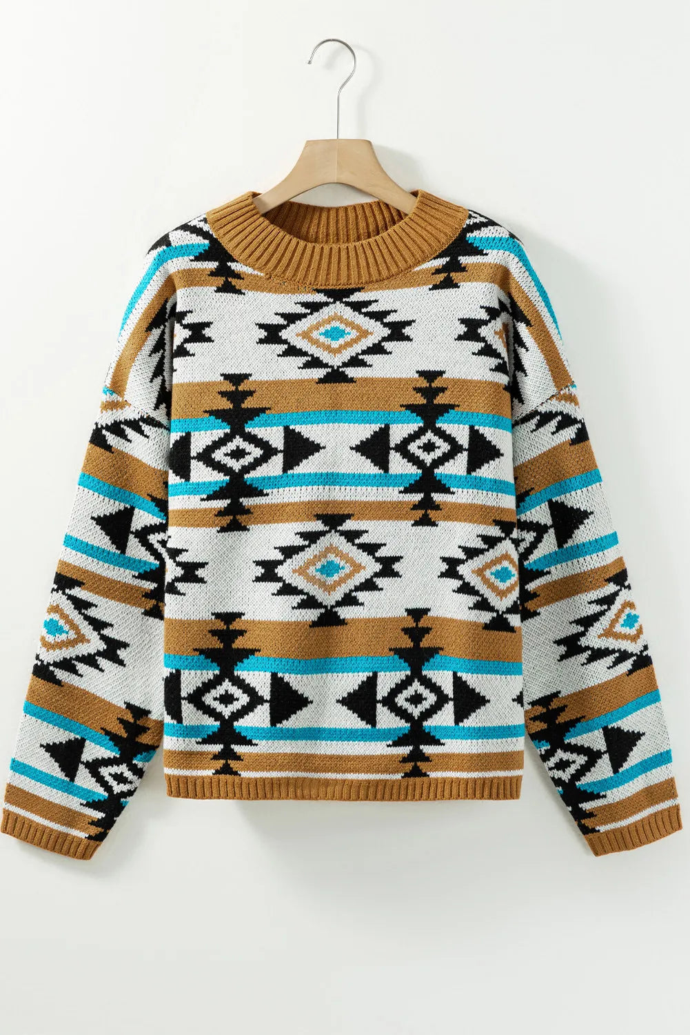Stilla | Geometrisk Sweatshirt Med Lange Ærmer og Rund Hals i Fuld Størrelse