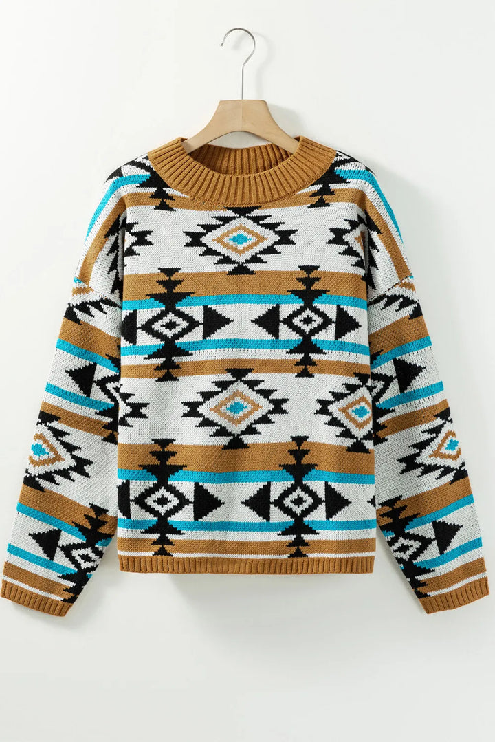 Stilla | Geometrisk Sweatshirt Med Lange Ærmer og Rund Hals i Fuld Størrelse