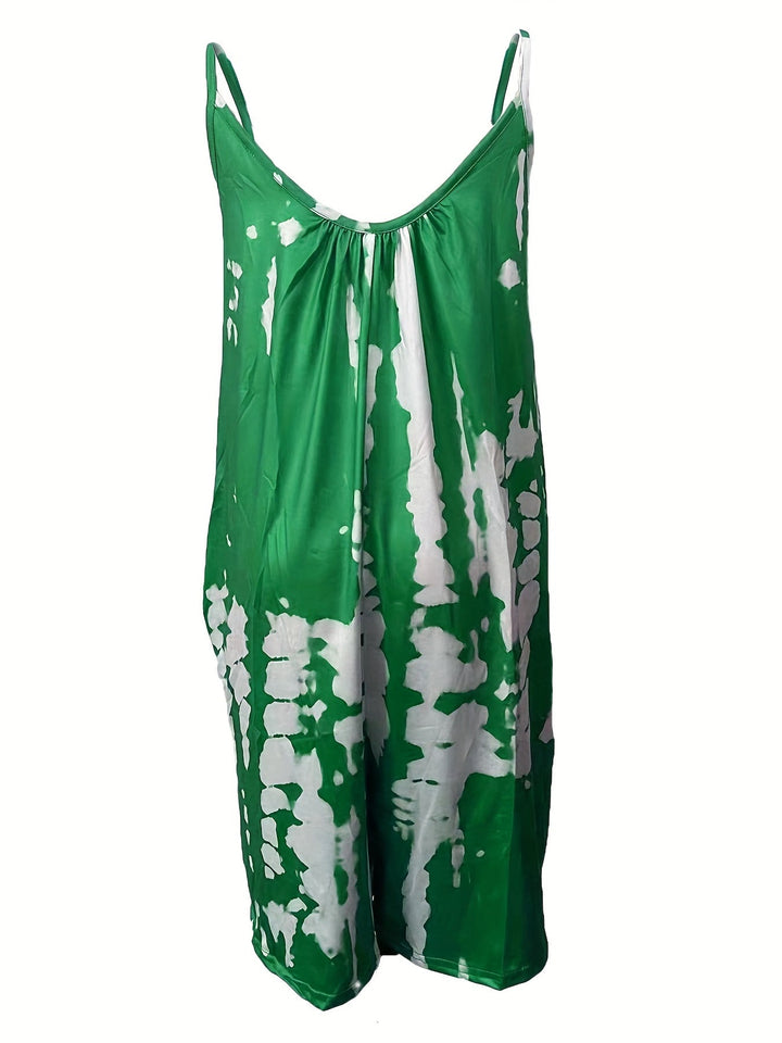 Stilla | Boho Blue Tie Dye Ærmeløs Romper Med Rund Hals