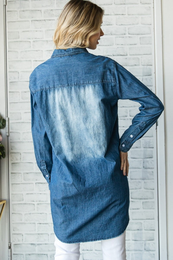 Stilla | Pocketed Button Up Vasket Denim Skjorte