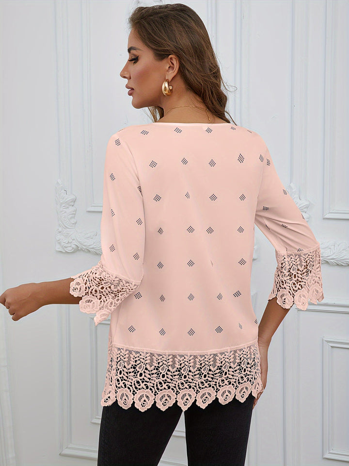 Stilla | Bluse Med Blondekant, Ærmer, Rund Halsudskæring, Afslappet Look