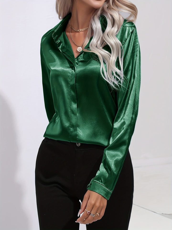 Stilla | Elegant Satin Skjortekjole Til Damer Med Knapper