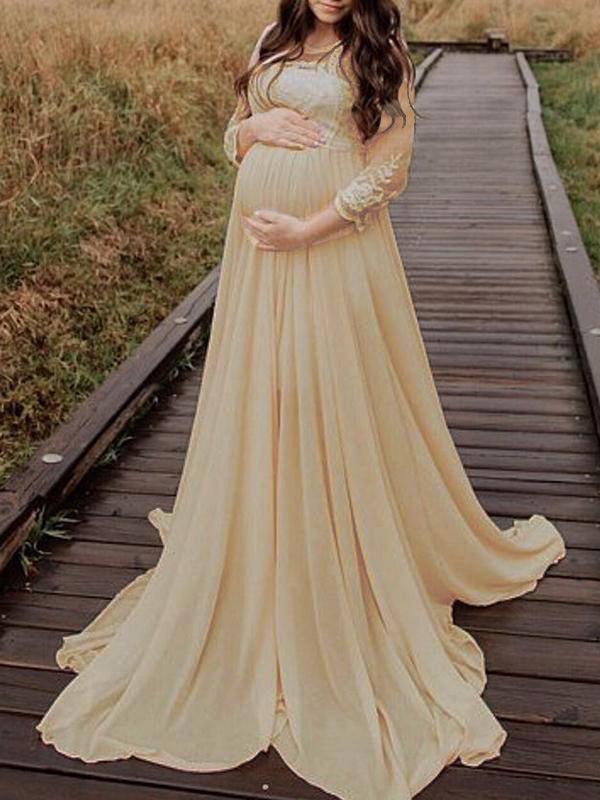 Stilla | Lang Kjole Til Gravide Med V-udskæring in Grenadine Blonde Med V-udskæring Til Babyshower