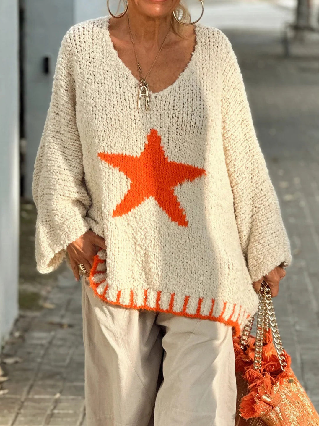 Stilla | Størrelse Pullover Med Lange Ærmer og Stjerner V-udskæring