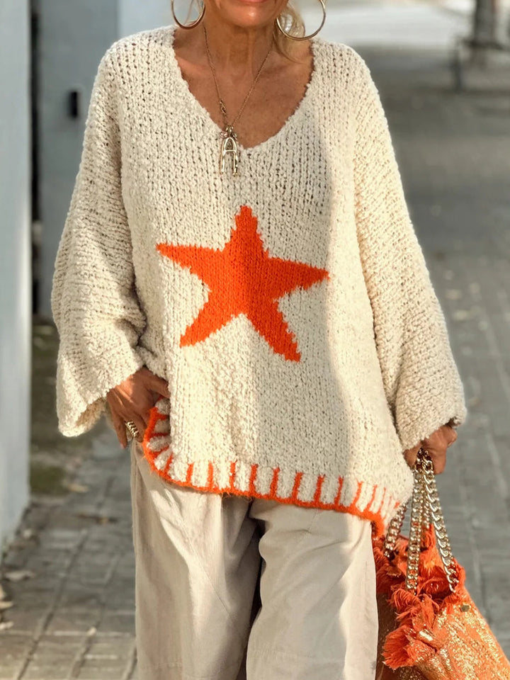 Stilla | Størrelse Pullover Med Lange Ærmer og Stjerner V-udskæring