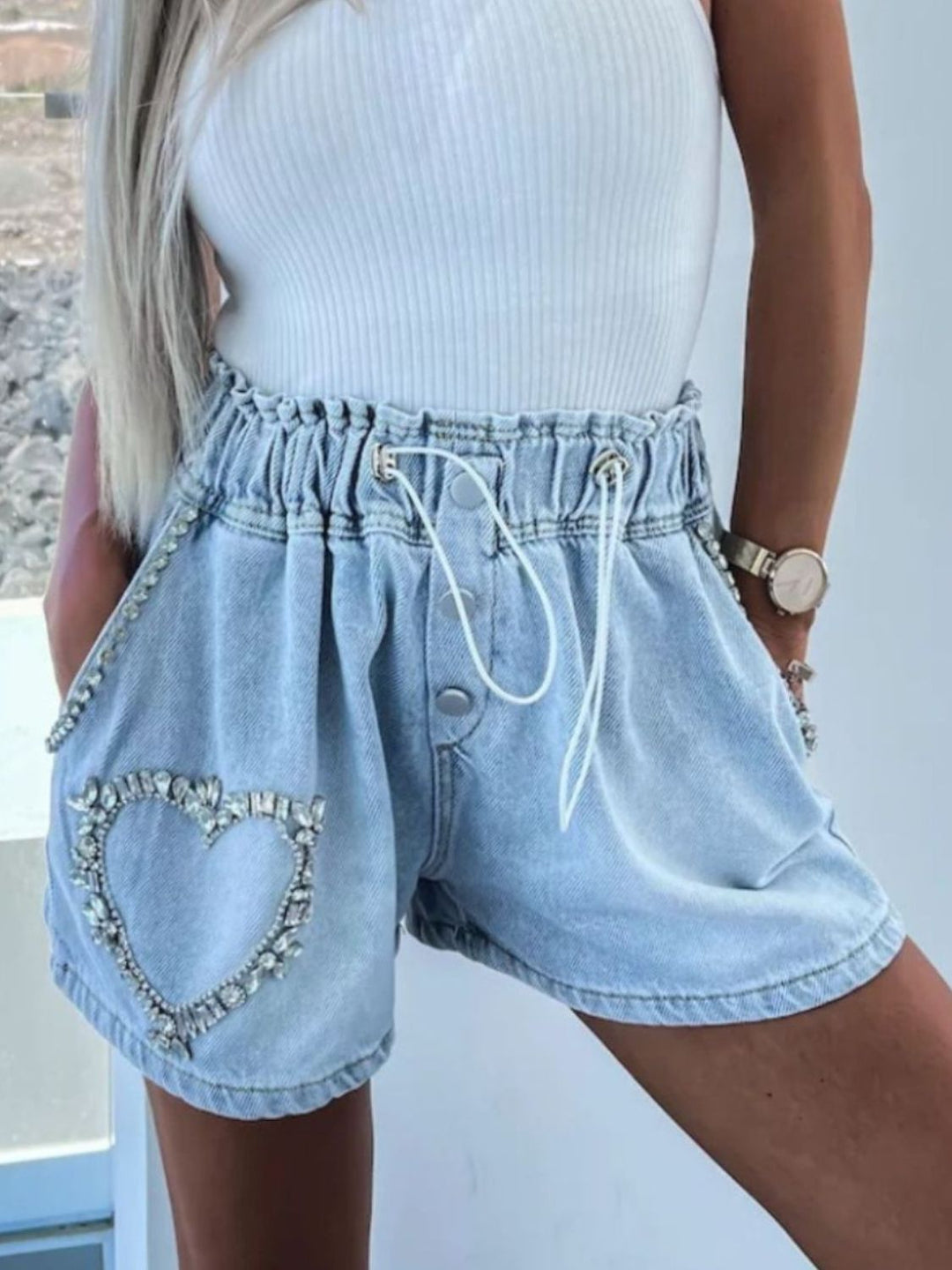 Stilla | Snørelukning Denim Shorts