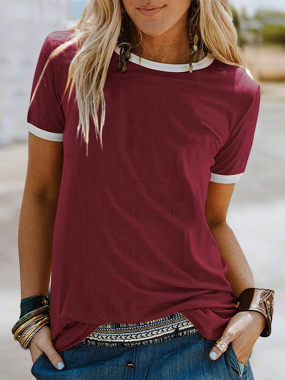 Stilla | Sommer T-Shirt, Løs Skjorte Med Korte Ærmer Og Rund Hals, Afslappet Top Lavet Af Polyester