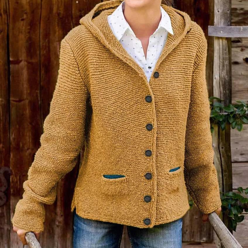 Stilla | langærmet cardigan med hætte og knapper