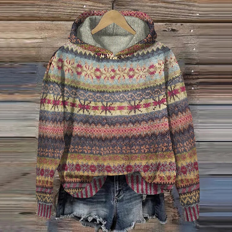 Stilla | Retro Etnoisk Hættepullover