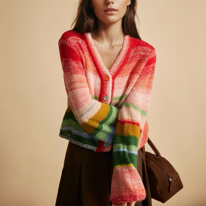 Stilla | Retro Cardigan Med Farverige Striber