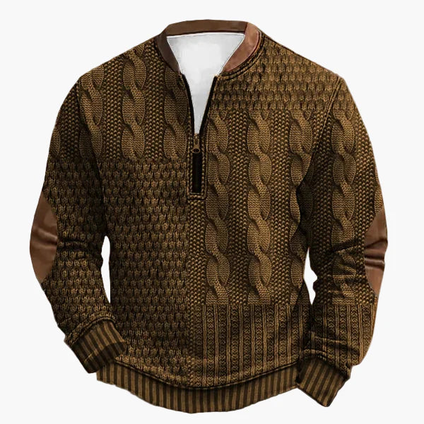 Stilla | Strikpullover med Fletter og Kvart Lynlås - Mode Fritidspullover til Efterår og Vinter