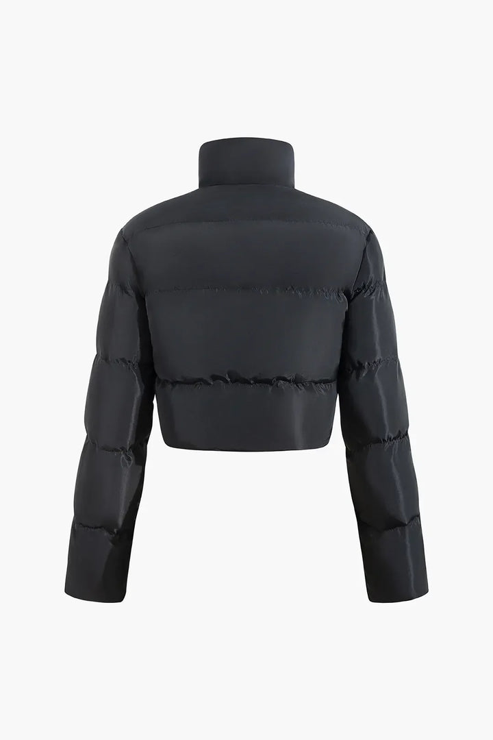 Stilla | Sort Ståkrave Cut Out Pufferjakke