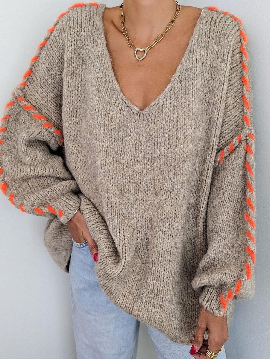 Stilla | V-udskæring Pullover Med Lange Ærmer Trykt Baggy