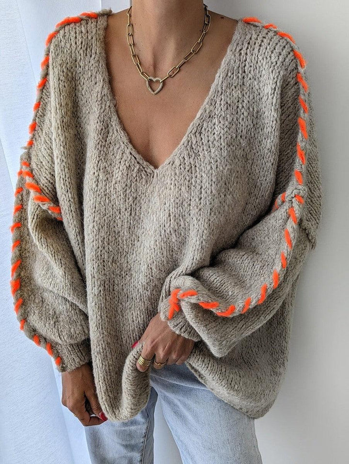 Stilla | V-udskæring Pullover Med Lange Ærmer Trykt Baggy