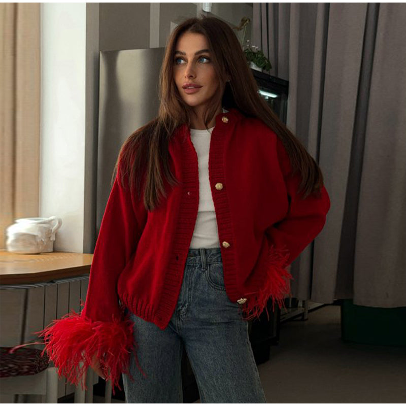 Stilla | Elegant cardigan med fjerakkenter