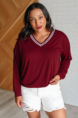Stilla | V-udskæring Sweater All Out Comfort i Merlotrød