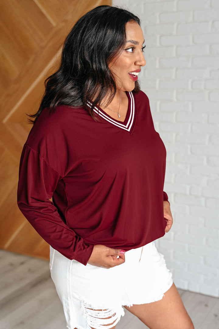 Stilla | V-udskæring Sweater All Out Comfort i Merlotrød