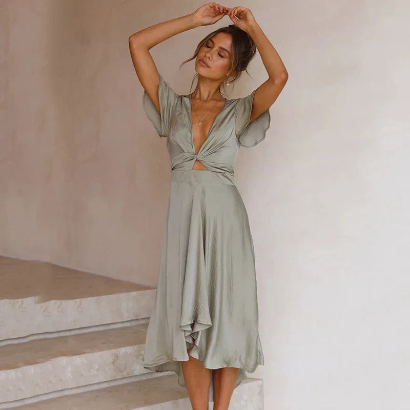 Stilla | Elegante Flutter Ærme Mid Kjole