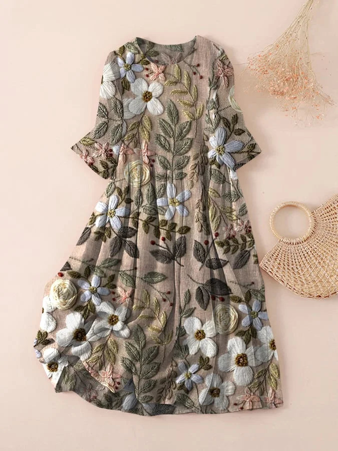 Stilla | Trykt Kjole Med Blomster Broderi