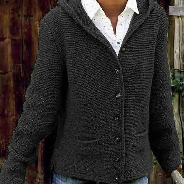 Stilla | langærmet cardigan med hætte og knapper