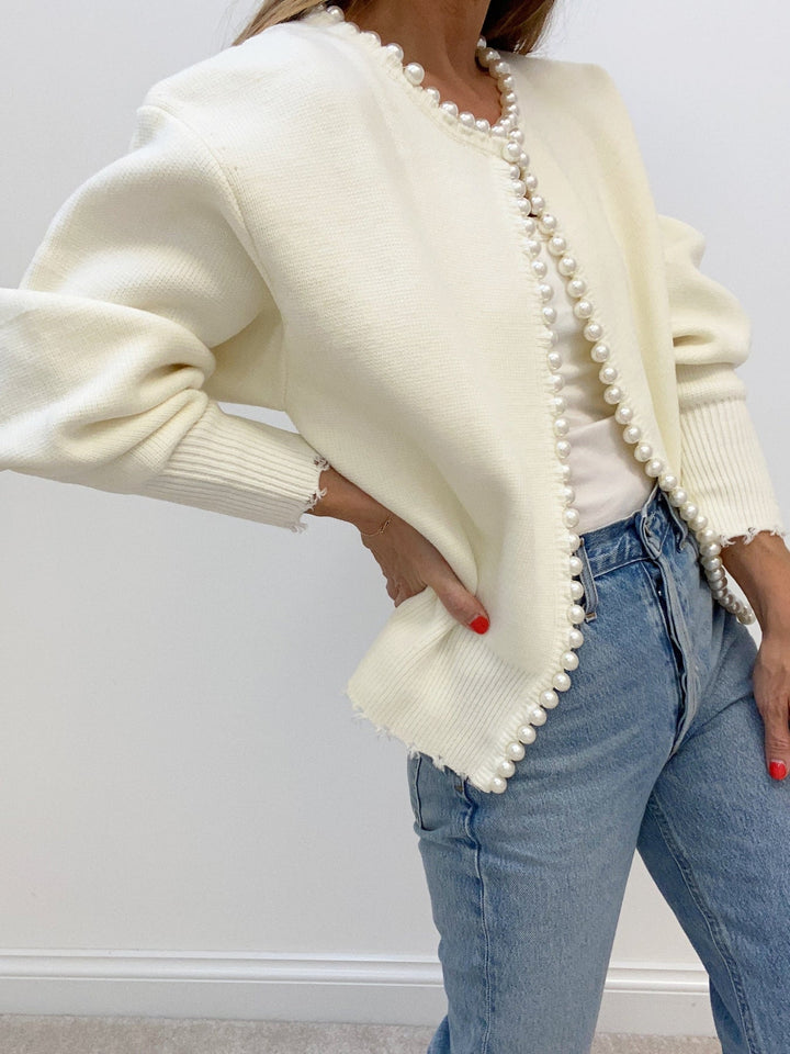 Stilla | Perle Cardigan med revnet kant